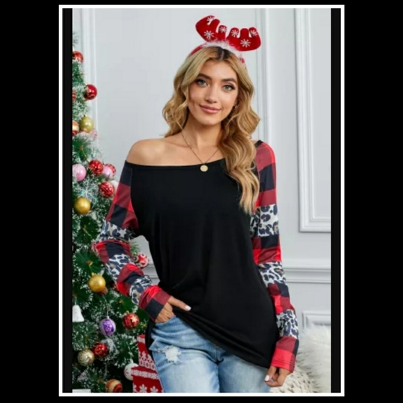 ‼️CLEARANCE PRICE FIRM‼️Plaid&Leopard Print Long Sleeve Top🖤 - Picture 4 of 9
